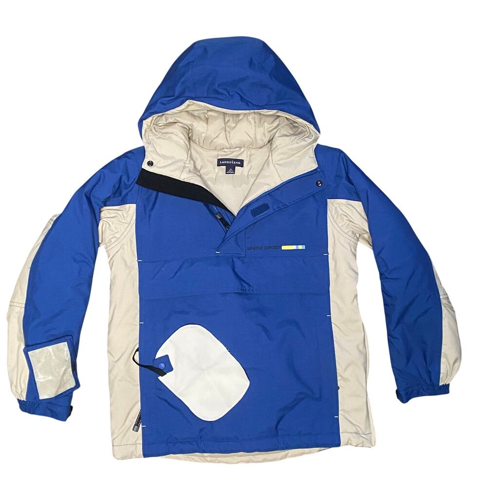 Lands' End Anorak Jacket Boys Blue Tan Snowboard Graphic Vintage